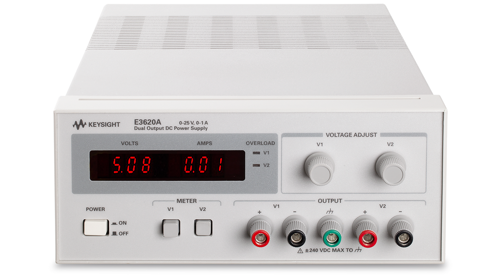 Keysight E3620A DC Power Supply, Dual Output, 2 x 25V/1A, 50W, Non-Programmable